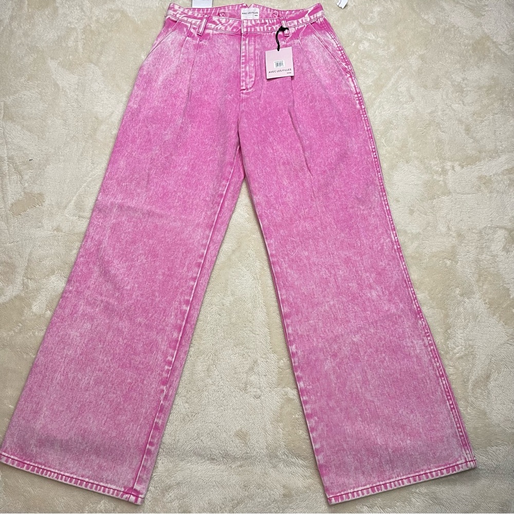 Avec Les Filles High Rise Pleated Trouser Wide Leg 90s Pink NWT Sz 29 Barbiecore